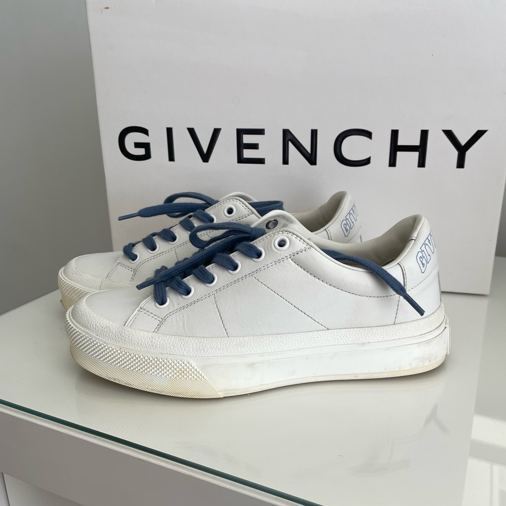 Givenchy City Court Sneakers White Light Blue Lace Up Size 36